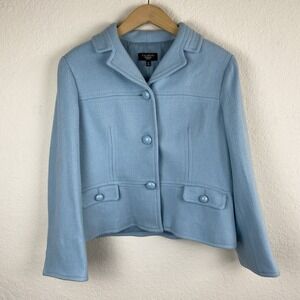 Talbots 16p Wool Blend Blazer Jacket Blue Tweed Coquette Career Pea Preppy